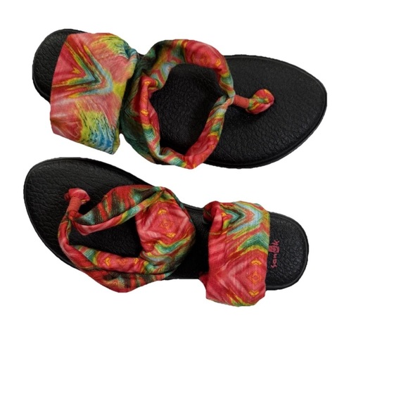 Sanuk Yoga Sling Sandals Size 8 Red Tie Dye Slingback Flip Flops Comfort Boho - Picture 4 of 7